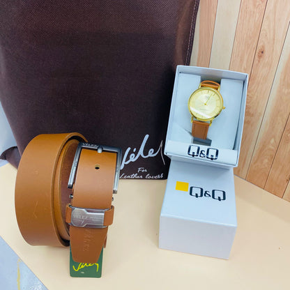 Combo Executivo - Correa VLZ + Reloj Q&Q con correa en cuero