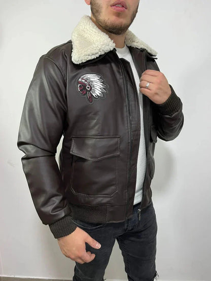 CHAQUETA BELMONT INDIAN - Cuero Dacota + Lana de Carnero - Shopping Madrid Imports